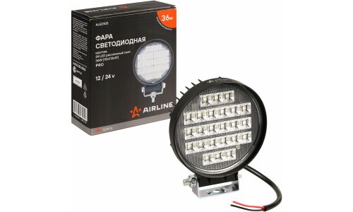 Фара светодиодная круглая, 24 LED рассеяный свет, 36W (112х112х47) 12/24V PRO AIRLINE, арт. ALED105