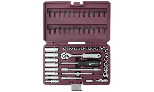 Набор торцевых головок Thorvik с трещоткой, под размер 1/4", комплект 57 предметов, арт. TS057
