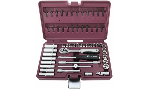 Набор торцевых головок Thorvik с трещоткой, под размер 1/4", комплект 57 предметов, арт. TS057