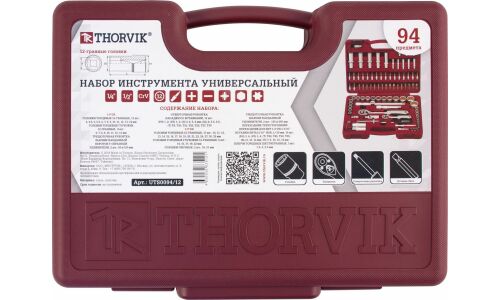 Набор инструментов Thorvik, под размеры 1/2, 1/4", 12-гранные головки, комплект 94 предмета, арт. TS094/12