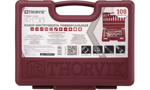 Набор инструментов Thorvik, под размеры 1/2, 1/4", 12-гранные головки, комплект 108 предметов, арт. TS108/12
