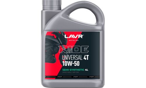 Масло для мотоциклов Lavr Motoline Ride Universal 4T 10w50, полусинтетическое, API SM, JASO MA2, 4-тактное, 4л, арт. Ln7754