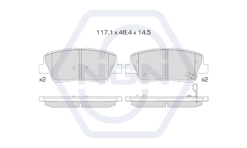 Колодки тормозные дисковые NGN, задние, комплект на ось (4 шт), арт. 3502032