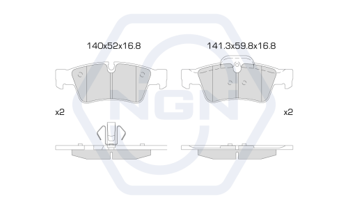 Колодки тормозные дисковые NGN, задние, комплект на ось (4 шт), арт. 3502624