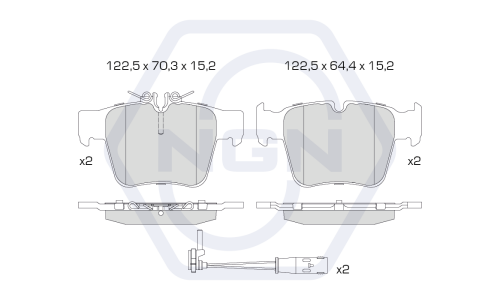 Колодки тормозные дисковые NGN, задние, комплект на ось (4 шт), арт. 3502596