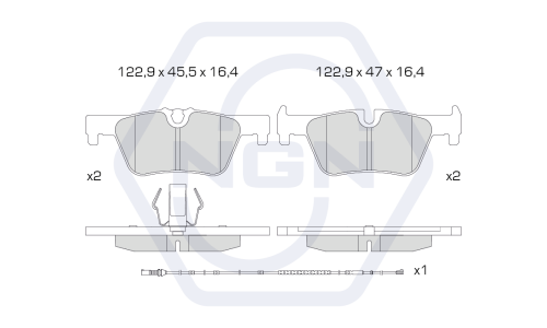 Колодки тормозные дисковые NGN, задние, комплект на ось (4 шт), арт. 3502144