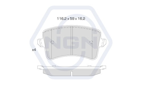 Колодки тормозные дисковые NGN, задние, комплект на ось (4 шт), арт. 3501373