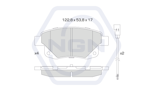 Колодки тормозные дисковые NGN, задние, комплект на ось (4 шт), арт. 3502058