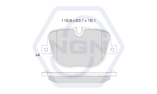 Колодки тормозные дисковые NGN, задние, комплект на ось (4 шт), арт. 3502052