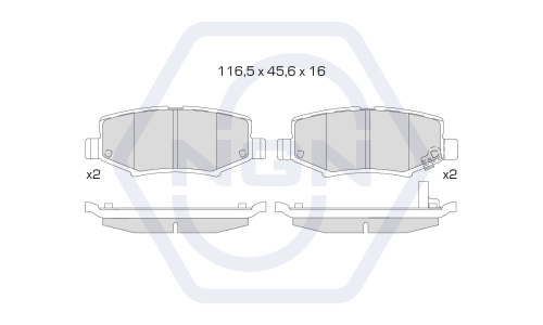 Колодки тормозные дисковые NGN, задние, комплект на ось (4 шт), арт. 3501284