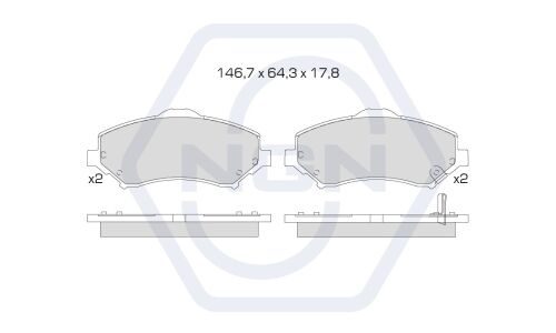 Колодки тормозные дисковые NGN, передние, комплект на ось (4 шт), арт. 3501308