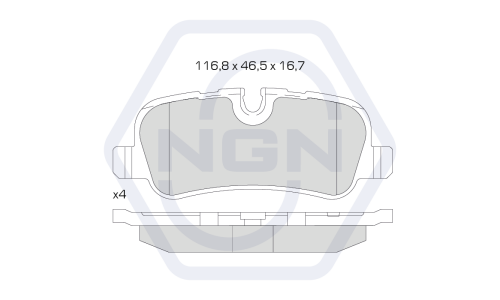 Колодки тормозные дисковые NGN, задние, комплект на ось (4 шт), арт. 3501320