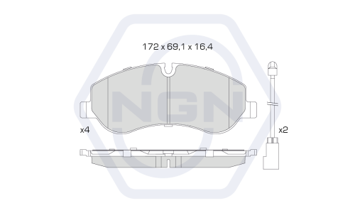 Колодки тормозные дисковые NGN, передние, комплект на ось (4 шт), арт. 3501287