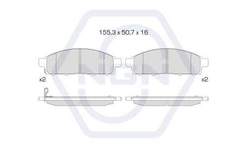 Колодки тормозные дисковые NGN, передние, комплект на ось (4 шт), арт. 3502143