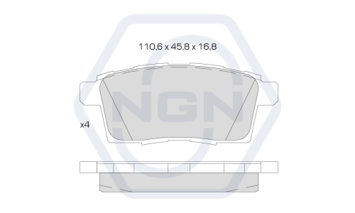 Колодки тормозные дисковые NGN, задние, комплект на ось (4 шт), арт. 3502069