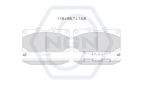 Колодки тормозные дисковые NGN, передние, комплект на ось (4 шт), арт. 3501742