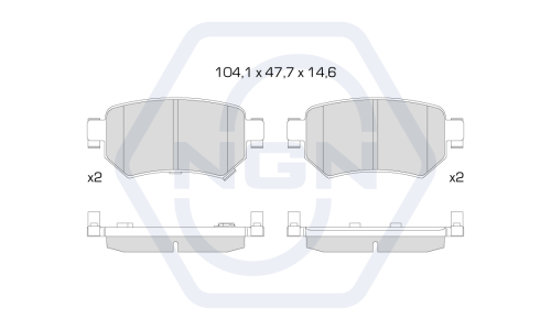 Колодки тормозные дисковые NGN, задние, комплект на ось (4 шт), арт. 3502548