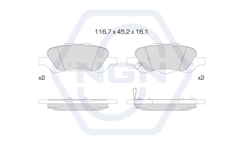 Колодки тормозные дисковые NGN, задние, комплект на ось (4 шт), арт. 3502607