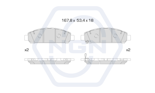 Колодки тормозные дисковые NGN, передние, комплект на ось (4 шт), арт. 3502606