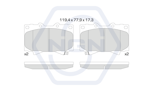 Колодки тормозные дисковые NGN, передние, комплект на ось (4 шт), арт. 3501839