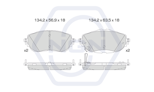 Колодки тормозные дисковые NGN, передние, комплект на ось (4 шт), арт. 3501789