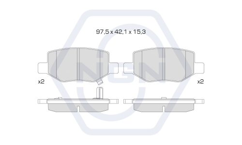 Колодки тормозные дисковые NGN, задние, комплект на ось (4 шт), арт. 3502306