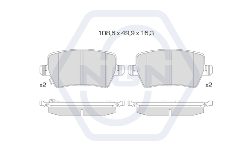 Колодки тормозные дисковые NGN, задние, комплект на ось (4 шт), арт. 3502299