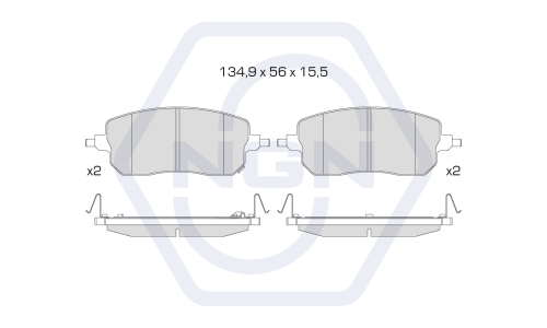 Колодки тормозные дисковые NGN, передние, комплект на ось (4 шт), арт. 3502230
