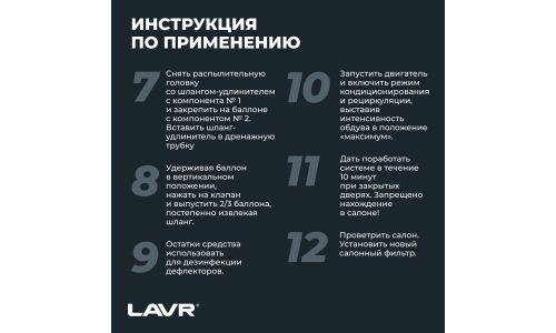 Очиститель-нейтрализатор запаха кондиционера Lavr Complete Air Conditioner Cleaner Kit, пенный, антибактериальный, с ароматом ментола и эвкалипта, аэрозоль 2x355мл (+трубка-удлинитель), арт. Ln2411