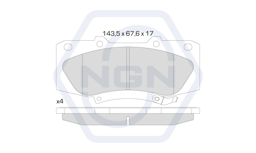 Колодки тормозные дисковые NGN, передние, комплект на ось (4 шт), арт. 3501259