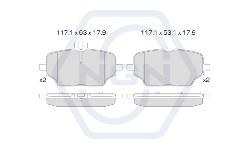 Колодки тормозные дисковые NGN, задние, комплект на ось (4 шт), арт. 3502316