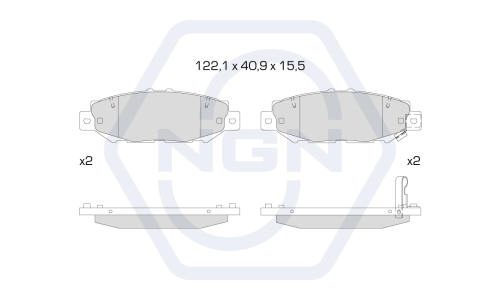 Колодки тормозные дисковые NGN, задние, комплект на ось (4 шт), арт. 3502630