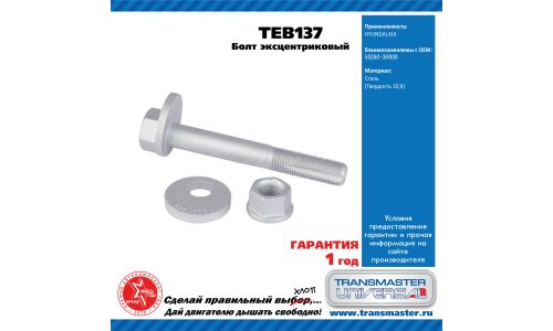 Болт эксцентриковый комплект 92131 TRANSMASTER, арт. TEB137