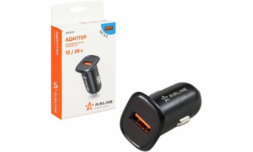 Адаптер автомобильный компактный 1xUSB QC 3.0, 12/24В AIRLINE, арт. AEAK018