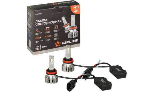 Лампа светодиодная Airline PRO Series H11, H8 (PGJ19-1, PGJ19-2, T11), 12/24В, 50Вт, 6000К, комплект 2 шт, арт. AEAR211