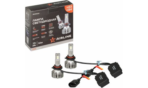 Лампа светодиодная Airline PRO Series HB3(9005), HB4(9006) (P20d, P22d, T12), 12/24В, 50Вт, 6000К, комплект 2 шт, арт. AEAR205