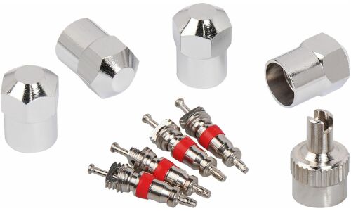 Ремкомплект для вентилей (4 золотника, 4 металл.колп, 1 ключ) в пакете AIRLINE, арт. ATRS012