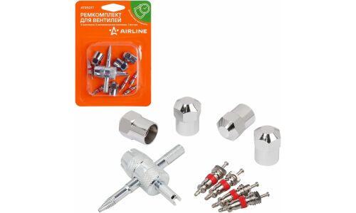 Ремкомплект для вентилей (4 золотника, 4 металл.колп, 1 метчик) в блистере AIRLINE, арт. ATRS017