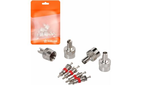 Ремкомплект для вентилей (4 золотника, 4 металл.колп. с ключом) в пакете AIRLINE, арт. ATRS013