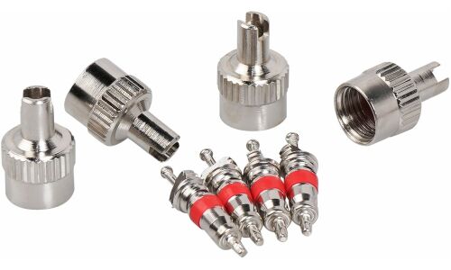 Ремкомплект для вентилей (4 золотника, 4 металл.колп. с ключом) в пакете AIRLINE, арт. ATRS013