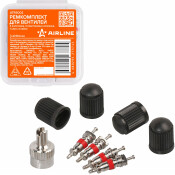 Ремкомплект для вентилей (4 золотника, 4 пласт.колп, 1 ключ) в кейсе AIRLINE, арт. ATRS002