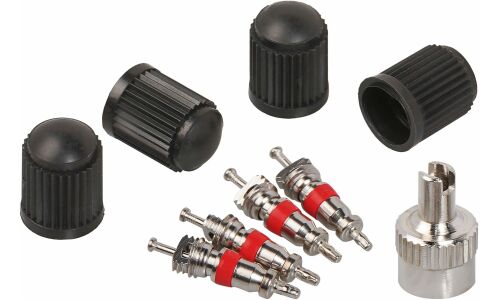 Ремкомплект для вентилей (4 золотника, 4 пласт.колп, 1 ключ) в пакете AIRLINE, арт. ATRS010