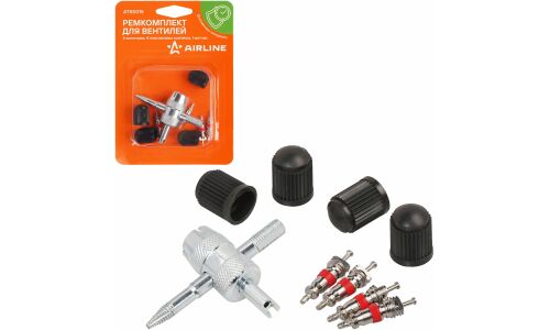 Ремкомплект для вентилей (4 золотника, 4 пласт.колп, 1 метчик) в блистере AIRLINE, арт. ATRS015