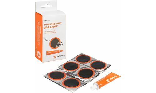 Ремкомплект для камер, заплатки круглые D42 мм - 24 шт., клей-активатор 12мл AIRLINE, арт. ATRS103