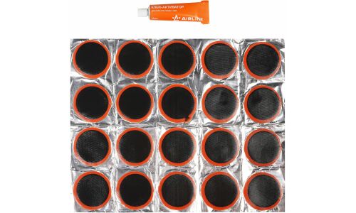 Ремкомплект для камер, заплатки круглые D42 мм - 24 шт., клей-активатор 12мл AIRLINE, арт. ATRS103