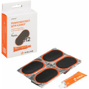 Ремкомплект для камер, заплатки овальные 75*50 мм - 12 шт., клей-активатор 12мл AIRLINE, арт. ATRS107