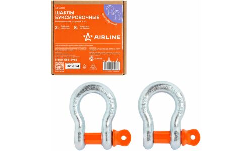 Скоба (шакл) для крепления троса Airline, омегообразная, 2т/8т, в сумке, 2 шт, арт. ASHA005