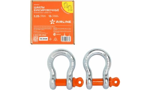 Скоба (шакл) для крепления троса Airline, омегообразная, 3.25т/13т, в сумке, 2 шт, арт. ASHA006