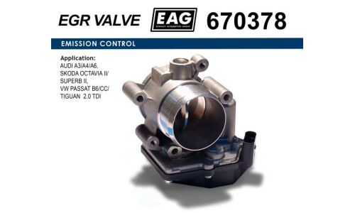 Дроссельная заслонка AUDI A3/A4/A6, SKODA OCTAVIA II/SUPERB II, VW PASSAT B6/CC/TIGUAN 2.0 TDI EAG EAG, арт. 670378