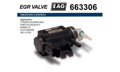 Клапан электромагнитный CITROEN C3/C4/BERLINGO, FORD FOCUS/GALAXY/MONDEO IV, VOLVO S60/S80/V60 1.6 TDCI EAG EAG, арт. 663306